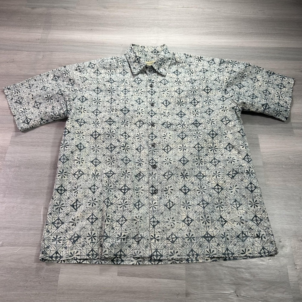 Johari West Shirt Mens XL Gray Geometric Hawaiian Short Sleeve Button Up Cotton